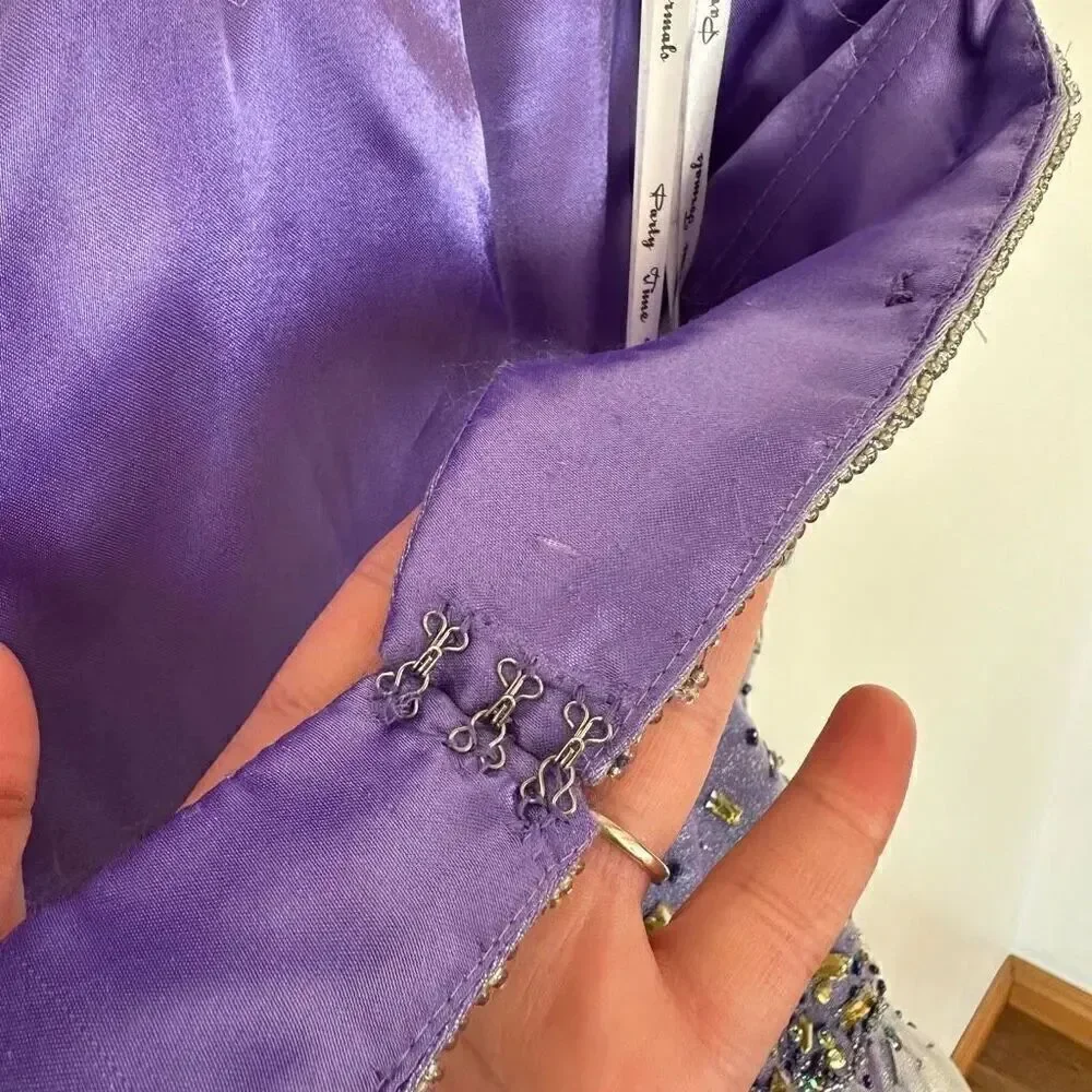 Party Time Formals Women’s Purple Iridescent All over Beaded Bodice Tulle Mini D